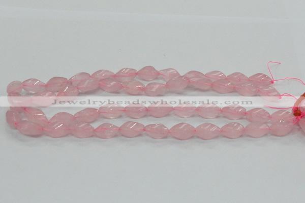 CRQ70 15.5 inches 8*16mm twisted rice natural rose quartz beads