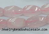 CRQ71 15.5 inches 10*22mm twisted rice natural rose quartz beads