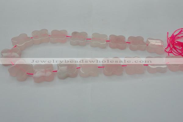 CRQ714 15.5 inches 20*20mm carved flower rose quartz beads