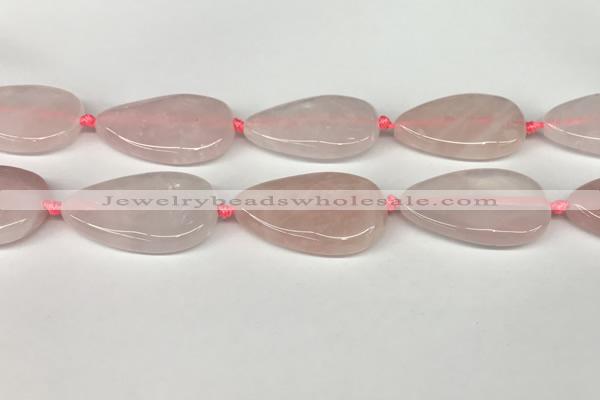 CRQ757 15.5 inches 25*40mm flat teardrop rose quartz beads