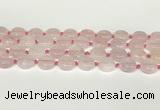 CRQ764 15.5 inches 14mm flat round rose quartz beads