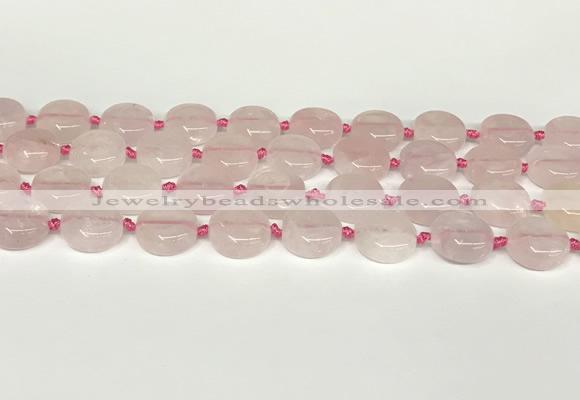 CRQ764 15.5 inches 14mm flat round rose quartz beads