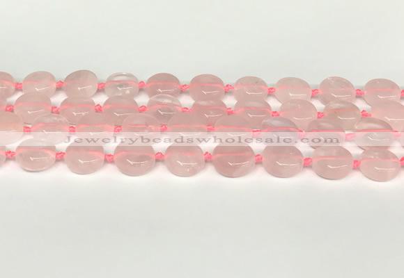 CRQ765 15.5 inches 14mm flat round rose quartz beads