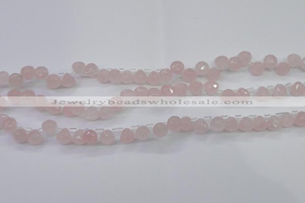 CRQ800 Top drilled 7*7mm faceted teardrop rose quartz beads