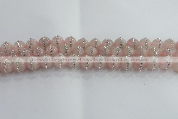 CRQ821 15.5 inches 8mm round rose quartz with rhinestone beads