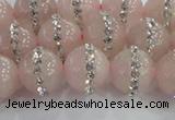 CRQ822 15.5 inches 10mm round rose quartz with rhinestone beads