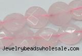 CRQ96 15.5 inches 12mm faceted flat round natural rose quartz beads