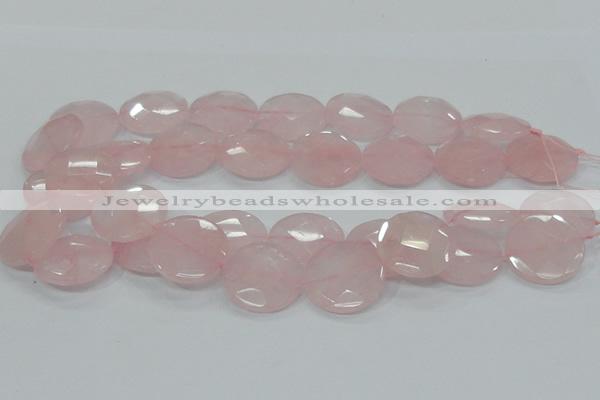 CRQ97 15.5 inches 25mm faceted flat round natural rose quartz beads