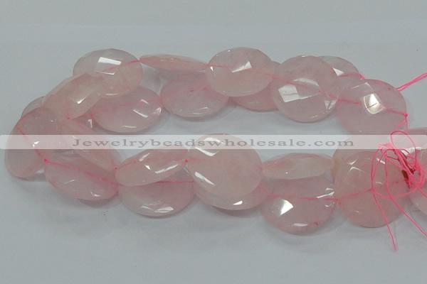 CRQ98 15.5 inches 35mm faceted flat round natural rose quartz beads