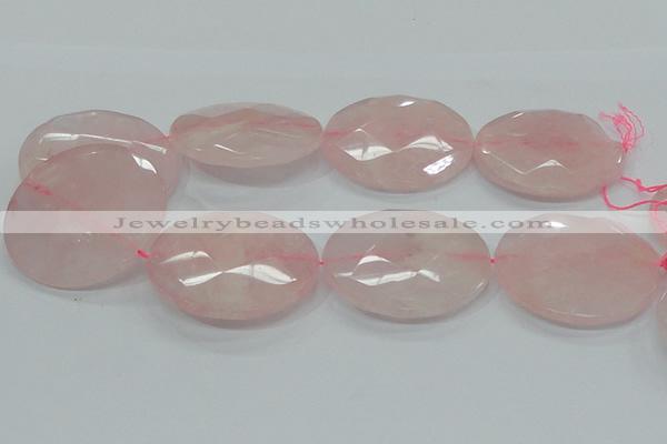 CRQ99 15.5 inches 50mm faceted flat round natural rose quartz beads