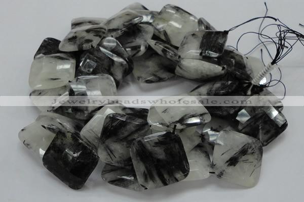 CRU10 15.5 inches 30*30mm faceted diamond black rutilated quartz beads