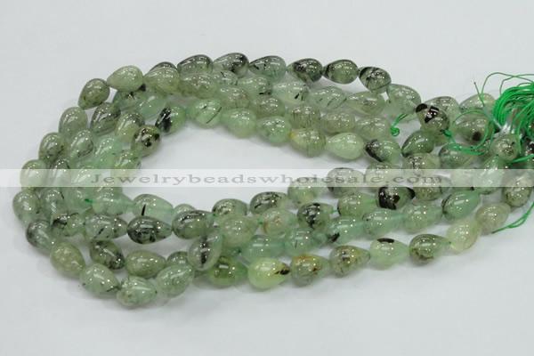 CRU105 15.5 inches 10*14mm teardrop green rutilated quartz beads