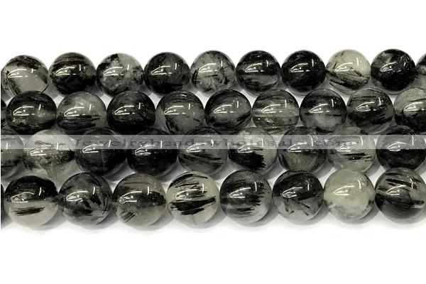 CRU1068 15 inches 12mm round black rutilated quartz beads