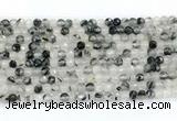 CRU1090 15.5 inches 4mm faceted round black rutilated quartz gemstone beads