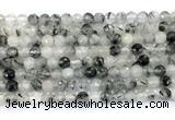 CRU1091 15.5 inches 6mm faceted round black rutilated quartz gemstone beads