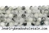 CRU1093 15.5 inches 10mm faceted round black rutilated quartz gemstone beads