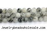 CRU1095 15.5 inches 14mm faceted round black rutilated quartz gemstone beads