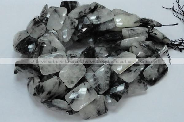 CRU11 15.5 inches 20*30mm faceted rectangle black rutilated quartz beads