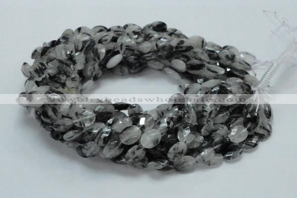 CRU14 15.5 inches 11*14mm faceted oval black rutilated quartz beads