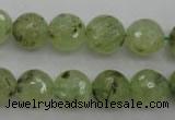 CRU154 15.5 inches 12mm faceted round green rutilated quartz beads