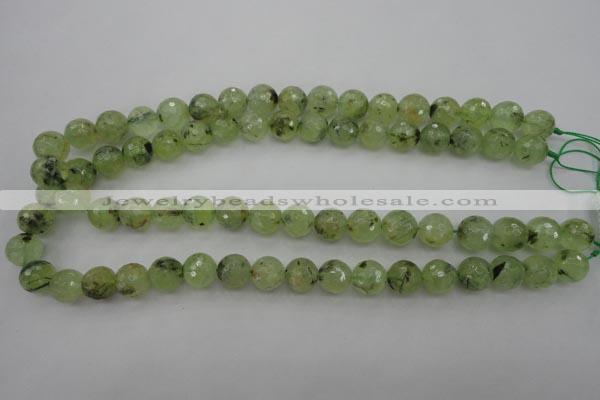 CRU154 15.5 inches 12mm faceted round green rutilated quartz beads