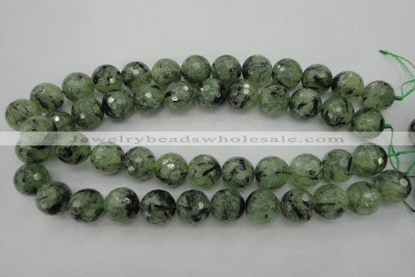 CRU158 15.5 inches 16mm faceted round green rutilated quartz beads