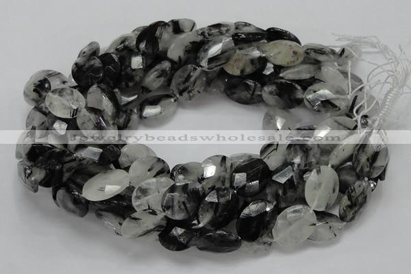 CRU16 15.5 inches 15*20mm faceted oval black rutilated quartz beads