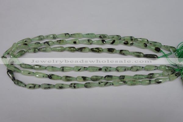 CRU172 15.5 inches 6*16mm faceted teardrop green rutilated quartz beads