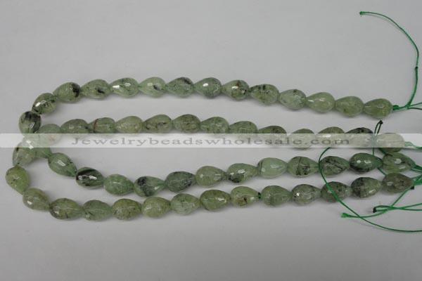 CRU173 15.5 inches 10*14mm faceted teardrop green rutilated quartz beads