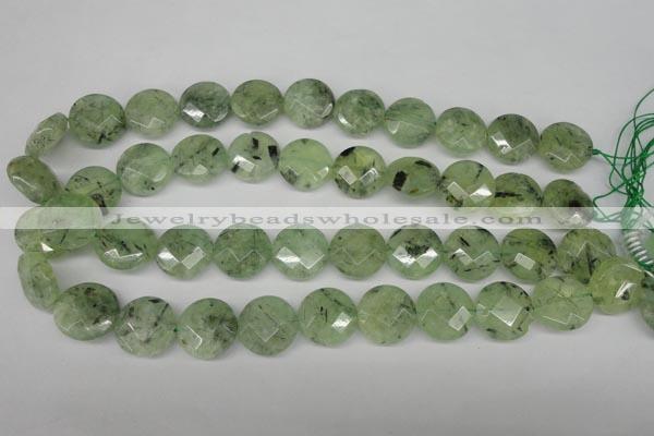 CRU185 15.5 inches 18mm faceted coin green rutilated quartz beads