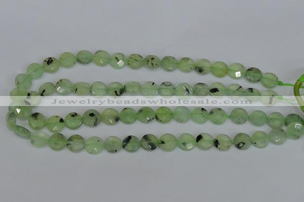 CRU210 15 inches 12mm faceted coin green rutilated quartz beads