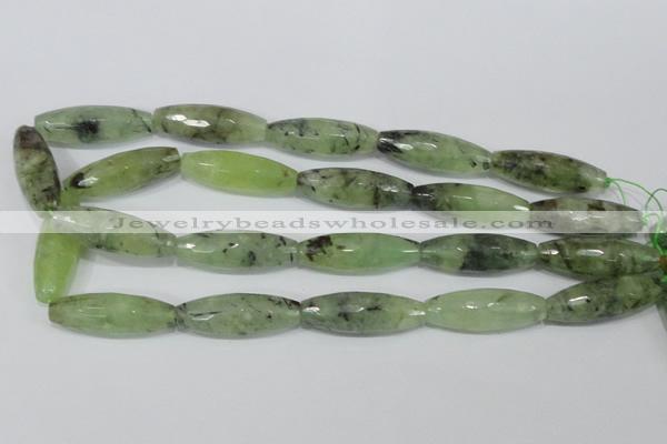 CRU214 15 inches 12*36mm faceted rice green rutilated quartz beads