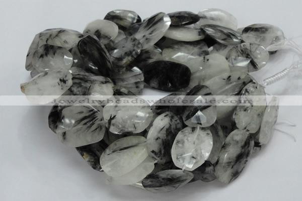 CRU23 15.5 inches 22*30mm faceted freeform black rutilated quartz beads