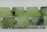 CRU232 15.5 inches 10*14mm tube matte green rutilated quartz beads