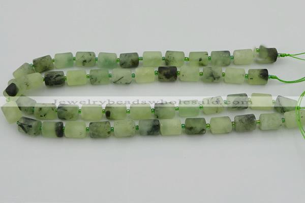 CRU232 15.5 inches 10*14mm tube matte green rutilated quartz beads