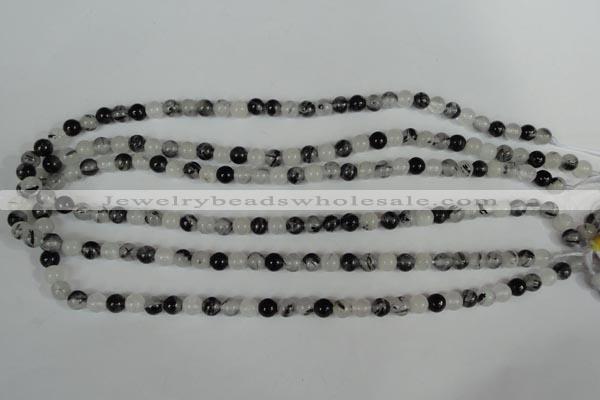 CRU302 15.5 inches 6mm round black rutilated quartz beads