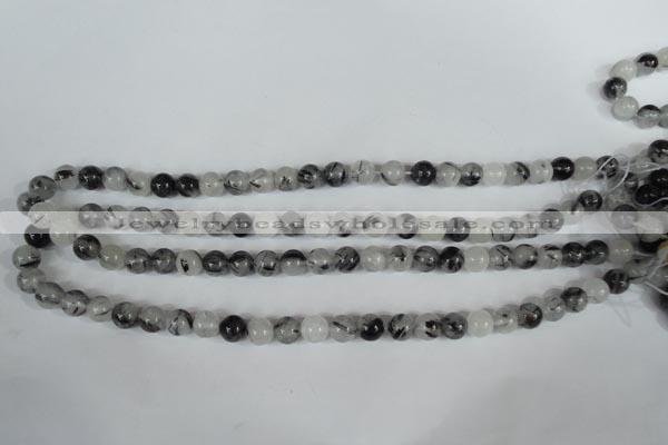 CRU303 15.5 inches 8mm round black rutilated quartz beads