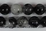 CRU306 15.5 inches 14mm round black rutilated quartz beads