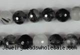 CRU314 15.5 inches 10mm faceted round black rutilated quartz beads