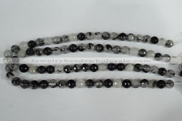 CRU314 15.5 inches 10mm faceted round black rutilated quartz beads