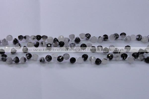 CRU345 Top drilled 7*7mm faceted teardrop black rutilated quartz beads