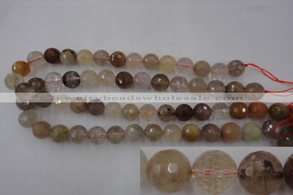 CRU405 15.5 inches 14mm faceted round Multicolor rutilated quartz beads