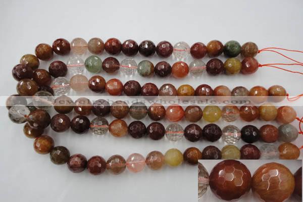 CRU415 15.5 inches 14mm faceted round Multicolor rutilated quartz beads