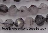 CRU512 15.5 inches 8mm faceted nuggets black rutilated quartz beads