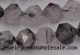 CRU514 15.5 inches 12mm faceted nuggets black rutilated quartz beads