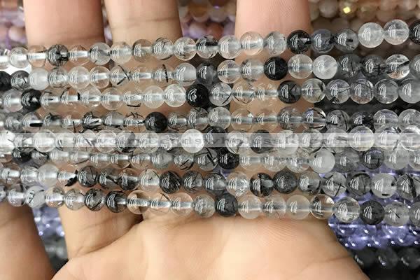 CRU531 15.5 inches 4mm round black rutilated quartz beads