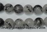 CRU54 15.5 inches 12mm round black rutilated quartz beads wholesale