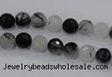 CRU57 15.5 inches 6mm faceted round black rutilated quartz beads