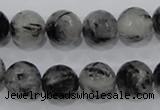 CRU61 15.5 inches 14mm faceted round black rutilated quartz beads