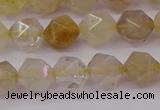 CRU622 15.5 inches 8mm faceted nuggets golden rutilated quartz beads